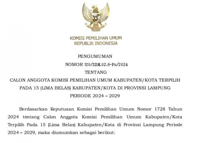 Ini Lima Anggota KPU Kabupaten Pesisir Barat Terpilih Periode 2024-2029