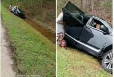 Diduga Pengemudi Mengantuk, Honda CRV Terperosok di Tol Lampung