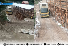 Nekat Masuk Akses Darurat, Truk Bok Akhirnya Terjebak di Jalan Amblas Seranggas