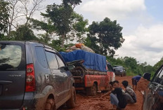 Pengendara Harus Berjibaku di Jalan Berlumpur Saat Melintas di Jalur Penghubung Lampung Barat - Tanggamus 