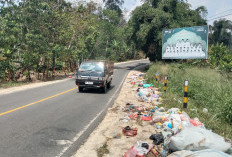 Tumpukan Sampah di Jalan Ruas Nasional Timbulkan Bau Tak Sedap